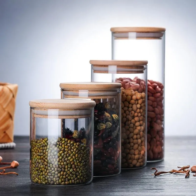 Lots de Bocaux en verre avec couvercles en bambou