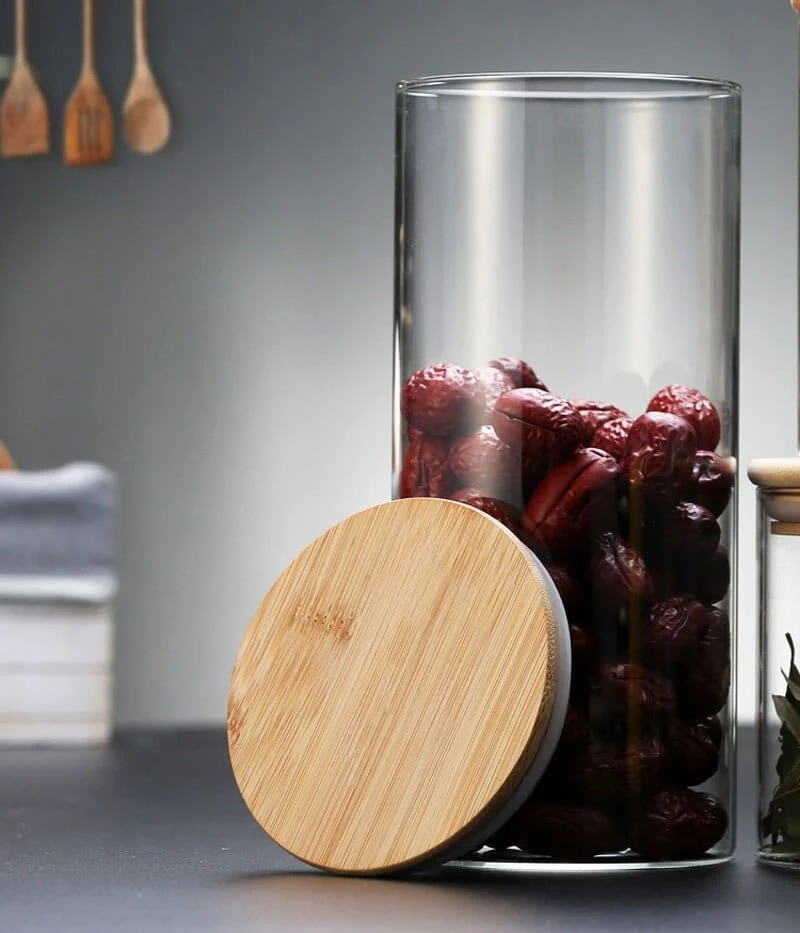Lots de Bocaux en verre avec couvercles en bambou