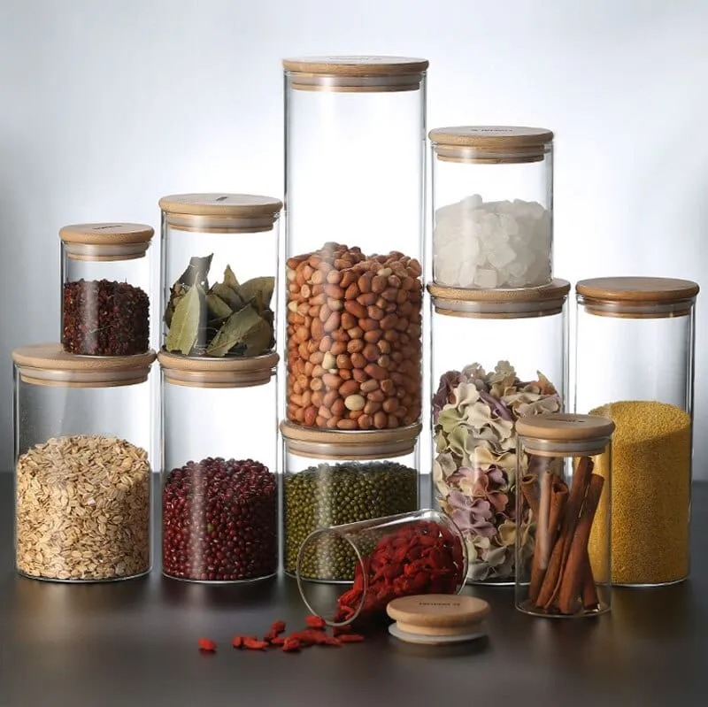 Lots de Bocaux en verre avec couvercles en bambou