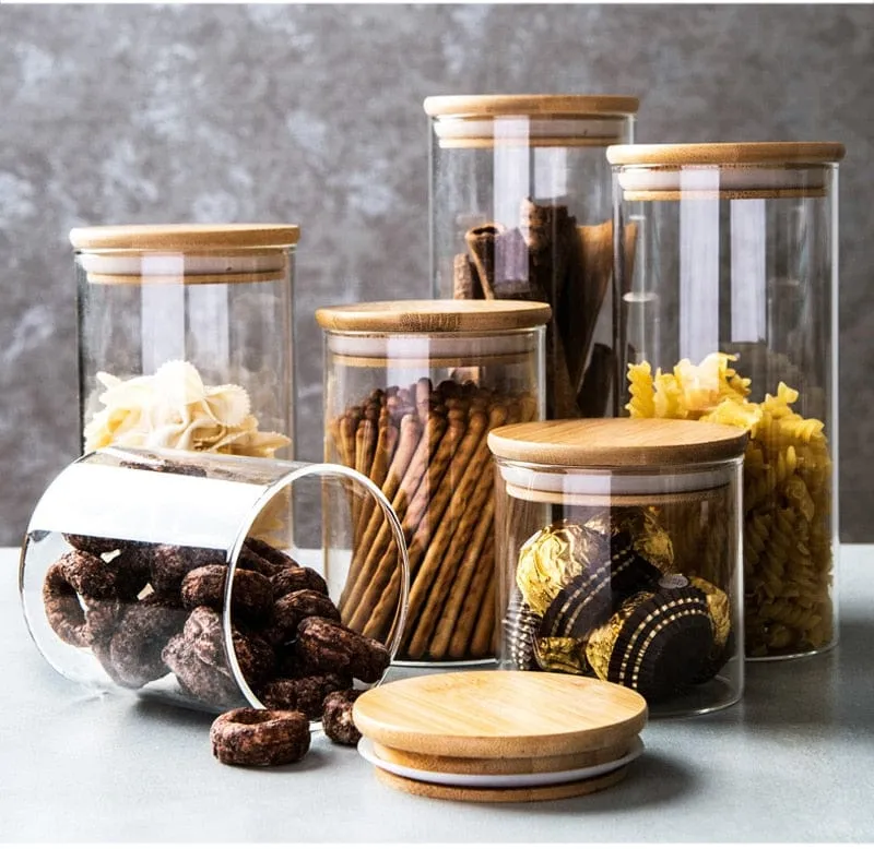 Lots de Bocaux en verre avec couvercles en bambou