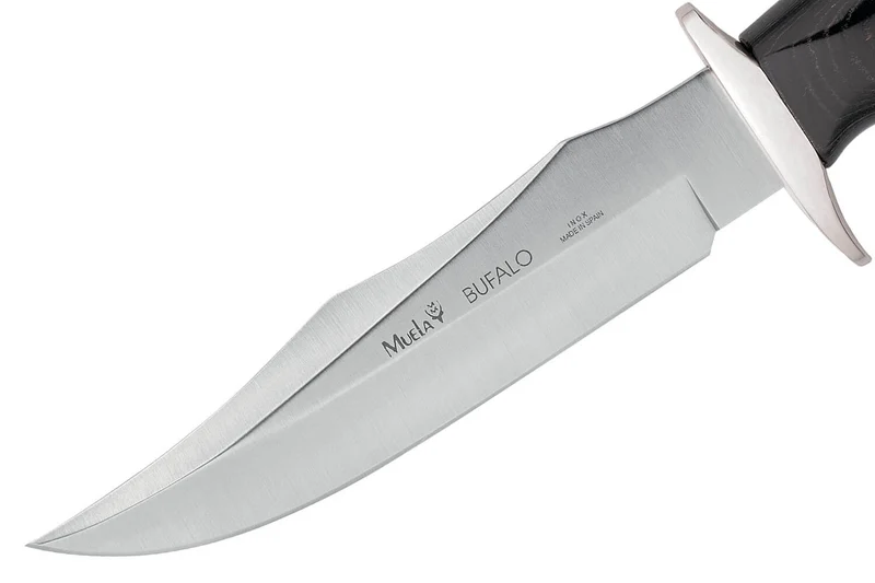 Couteau Muela Bufalo 9257 lame 17cm manche micarta noir avec extrémités en laiton + étui en cuir