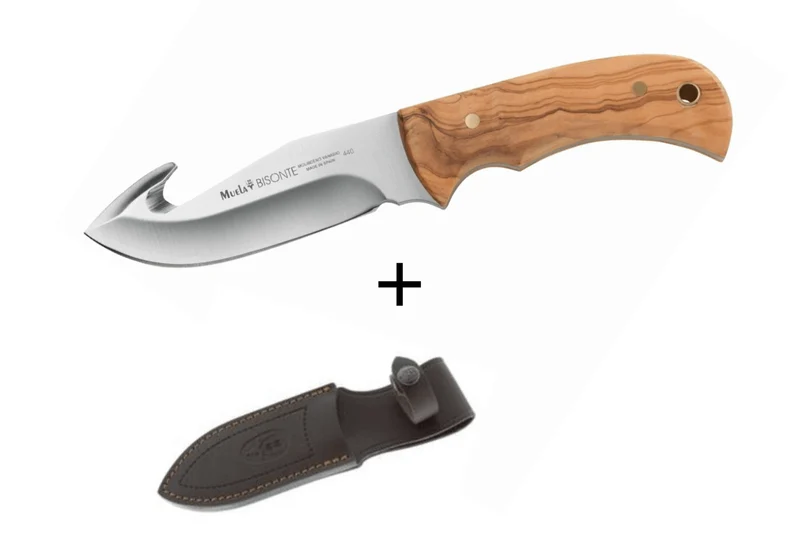 Couteau Muela Bisonte 9224 lame 11,5cm manche en bois d'olivier + étui en cuir