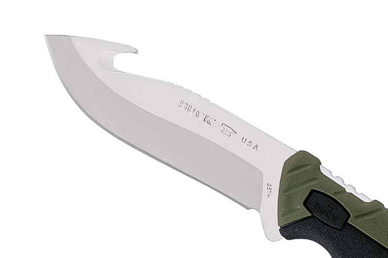 Couteau Buck 657 Pursuit Large Guthook 0657GRG lame 11,4cm manche nylon/fibres de verre vert + étui polyester