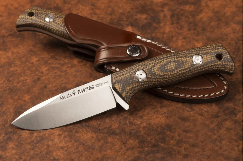 Couteau Muela Tuareg 10G 9334 lame 10cm manche en micarta jute marron et moutarde + étui en cuir