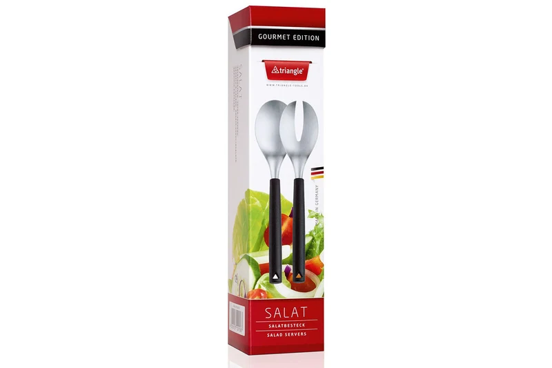 Set 2 couverts à salade Triangle en inox brossé et manche en polypropylène