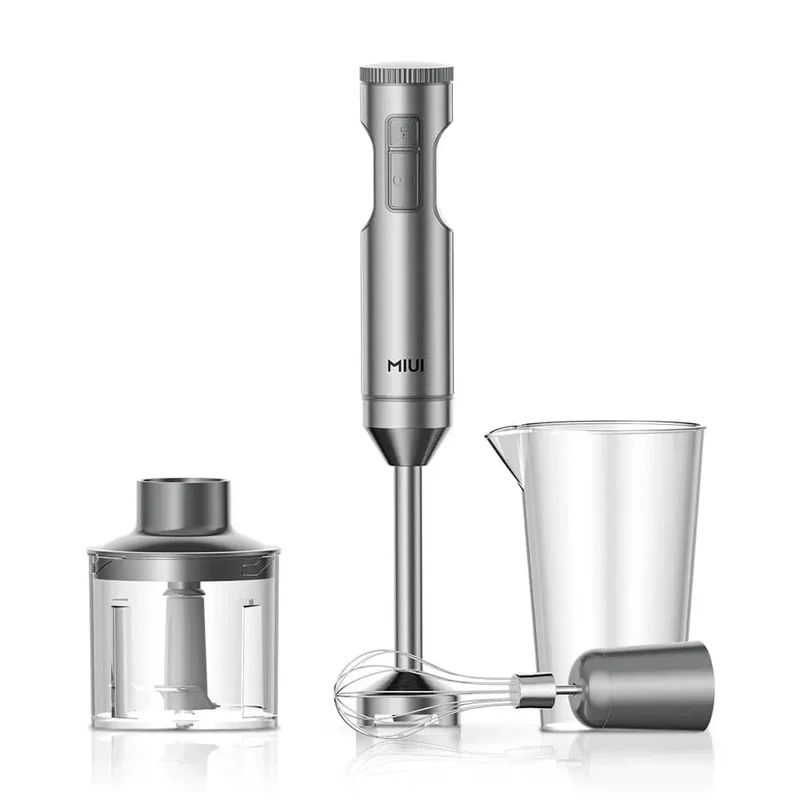 Mixeur Plongeant 4-en-1 Inox 304 — Tige Mixeuse, Hachoir 500 ml, Fouet, Verre Doseur 700 ml