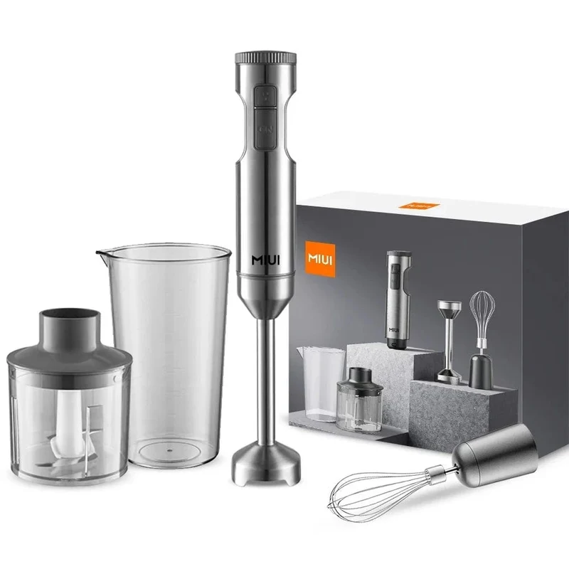 Mixeur Plongeant 4-en-1 Inox 304 — Tige Mixeuse, Hachoir 500 ml, Fouet, Verre Doseur 700 ml