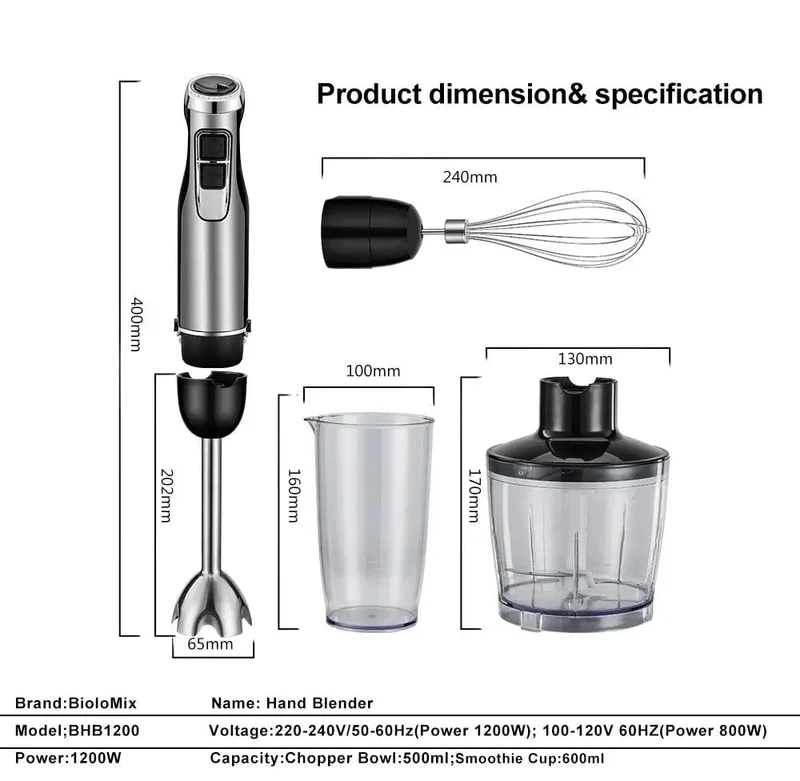 Mixeur Plongeant avec Récipients et Accessoires