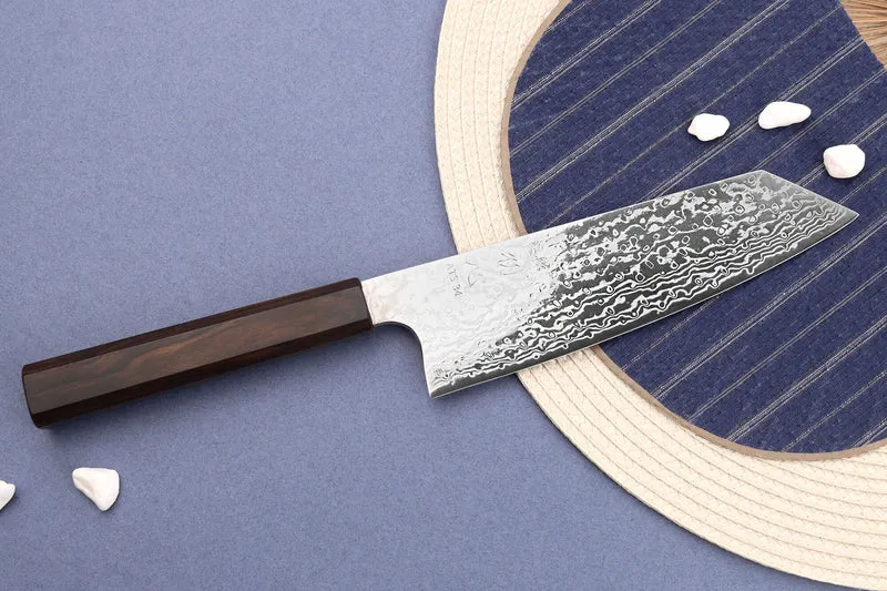 Couteau bunka 16,5cm japonais artisanal Hatsukokoro Ginga ATS-34 Damas ébène