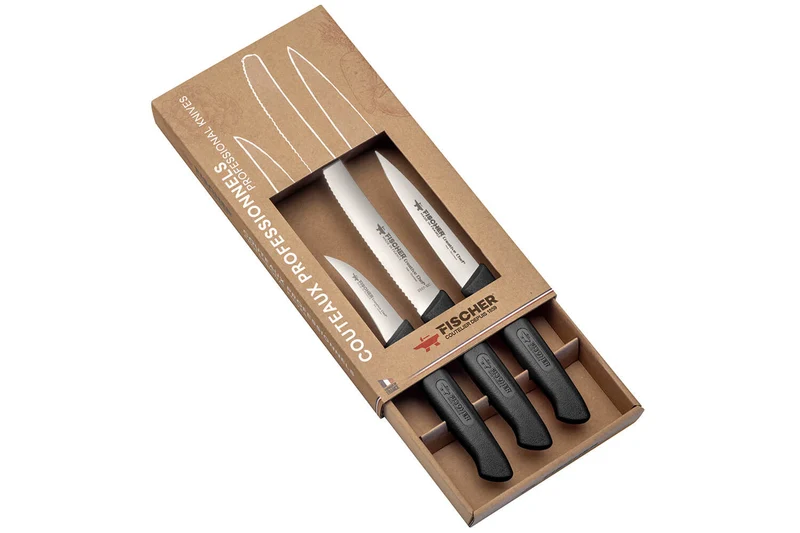 Coffret 3 couteaux professionnels Fischer Creative Chef manches noirs