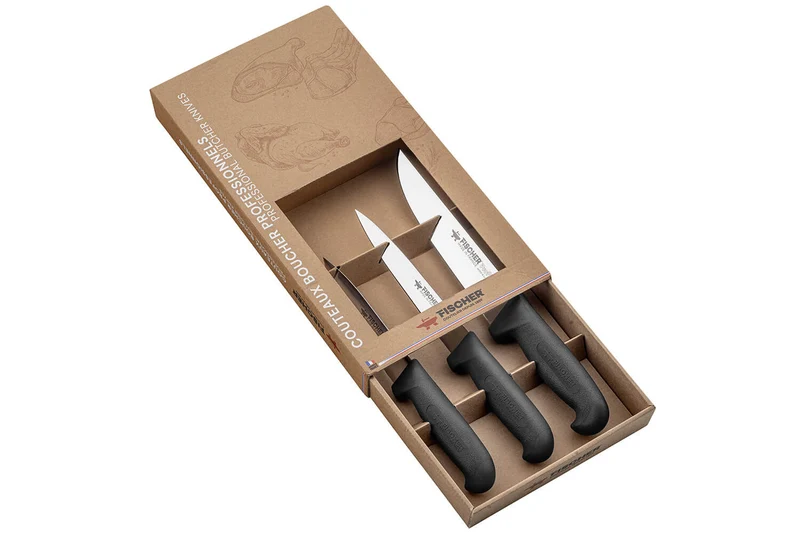 Coffret de 3 couteaux professionnels Fischer HACCP Profinox spécial boucher