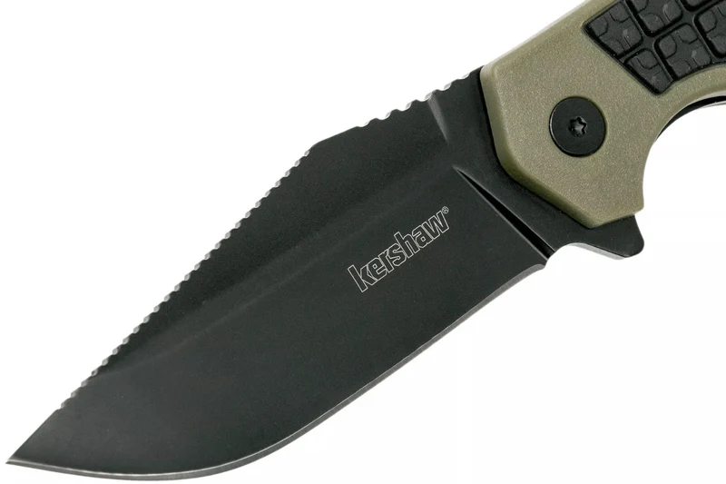 Couteau pliant Kershaw Faultline KS.8760 manche en nylon/fibres de verre surmoulé en caoutchouc vert 10,2cm