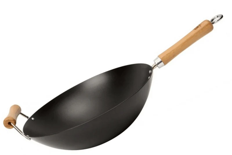 Wok antiadhérent Dexam avec 2 poignées en acier au carbone pour 4 à 6 personnes diamètre 36cm