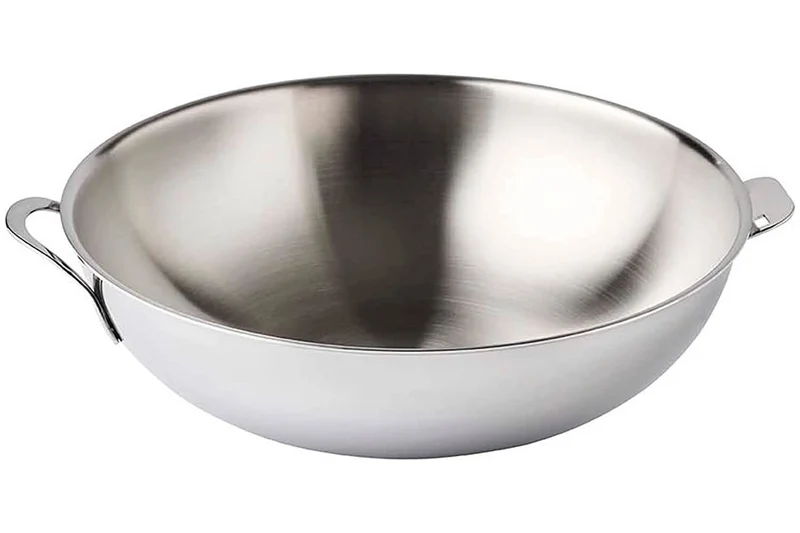 Wok Mastrad O'Wok Gourmet en acier inoxydable avec poignée amovible et grille