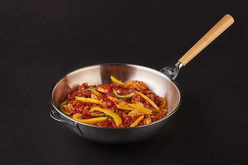 Wok Mastrad O'Wok Gourmet en acier inoxydable avec poignée amovible et grille