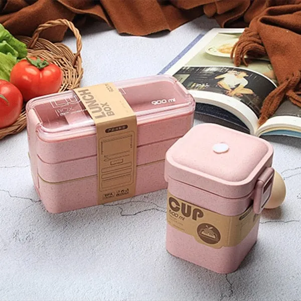 LunchBox Japonaise Multi-Compartiments avec Verre à Soupe