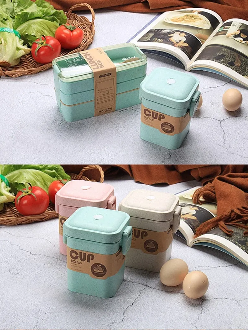 LunchBox Japonaise Multi-Compartiments avec Verre à Soupe