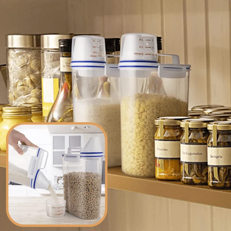 Récipient de stockage alimentaire avec bec verseur et doseur gradué