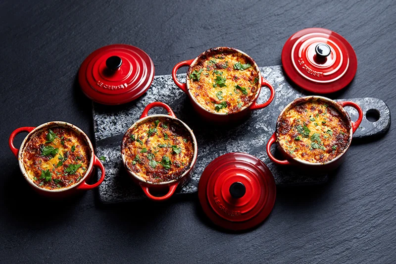 Set de 4 mini cocottes rondes en céramique Le Creuset 10cm Cerise