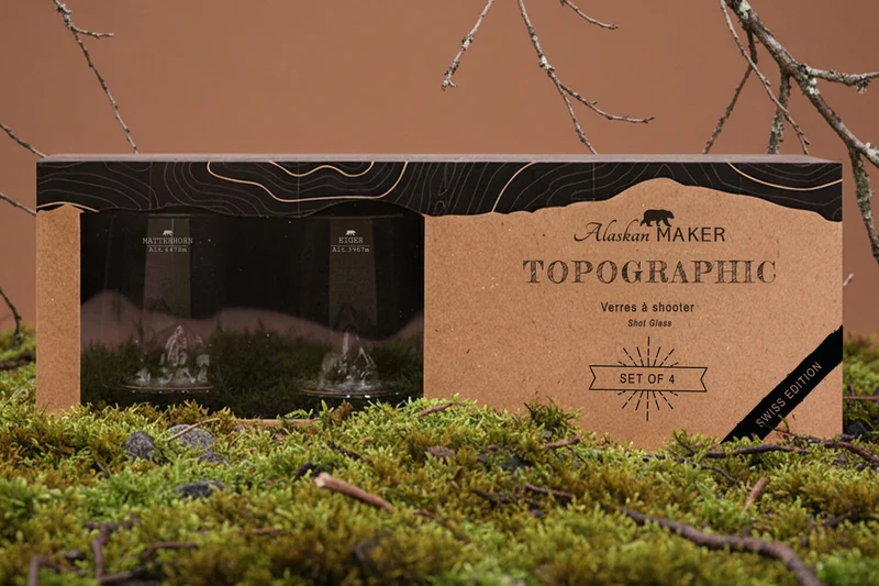 Set de 4 shooters Alaskan Maker Topographic en verre cristallin Swiss Edition