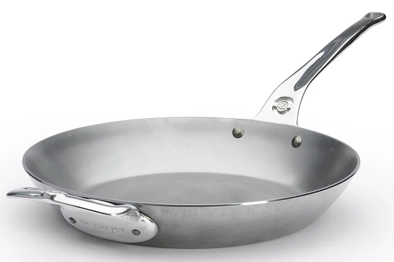 Poêle ronde De Buyer Mineral B Pro 32cm en acier, poignée et contre-poignée en fonte d'inox
