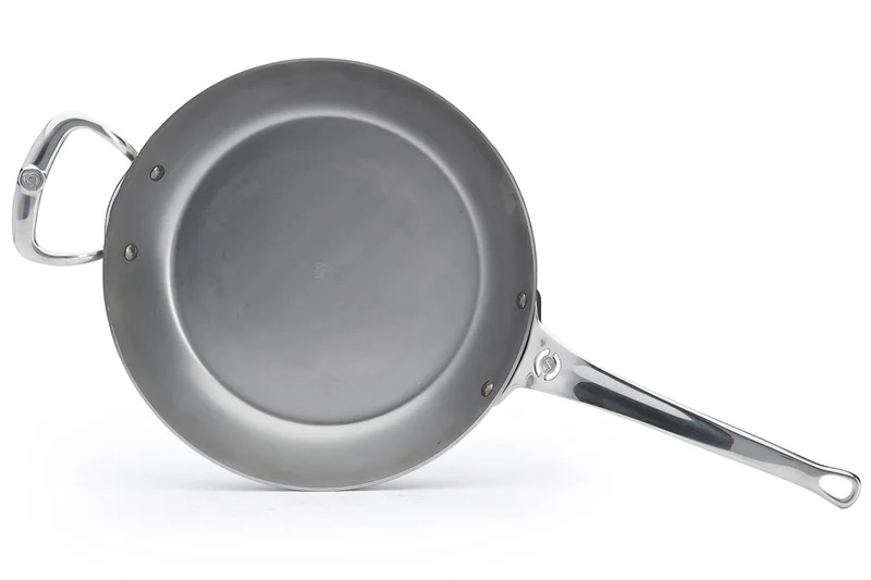 Poêle ronde De Buyer Mineral B Pro 32cm en acier, poignée et contre-poignée en fonte d'inox