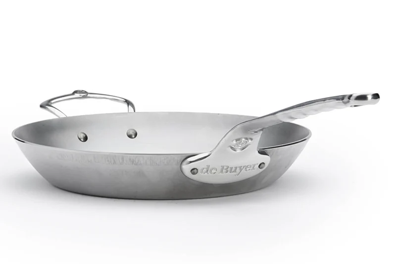 Poêle ronde De Buyer Mineral B Pro 32cm en acier, poignée et contre-poignée en fonte d'inox