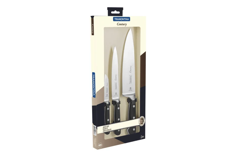 Set de 3 couteaux Tramontina Century lame forgée manche polycarbonate noir