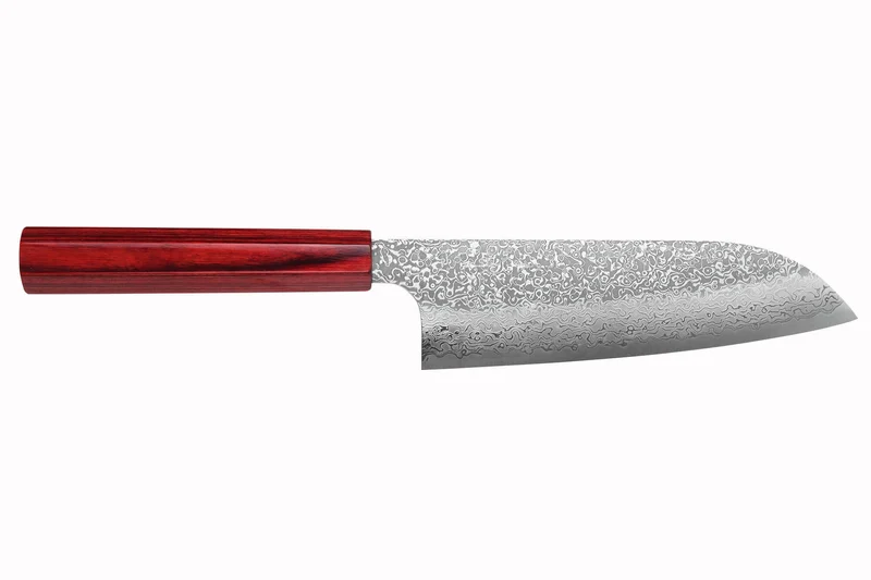 Couteau santoku japonais artisanal Kei Kobayashi SG2 Damas Heptagone 17cm