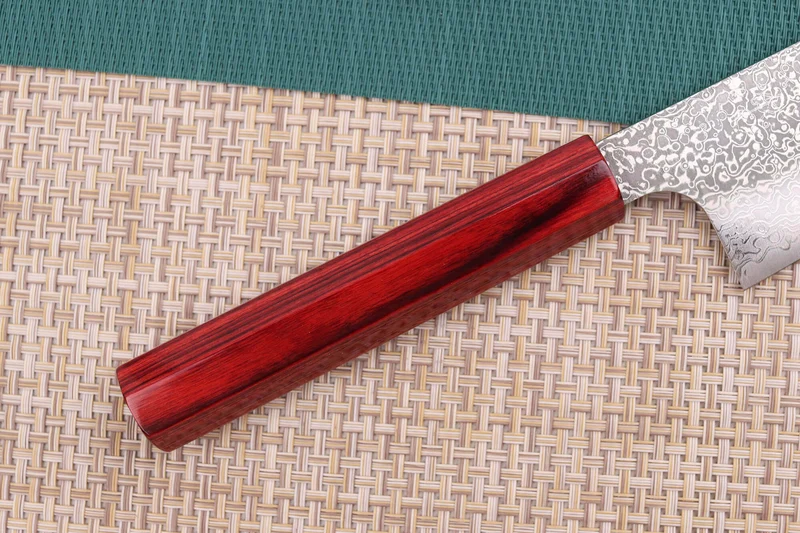 Couteau santoku japonais artisanal Kei Kobayashi SG2 Damas Heptagone 17cm
