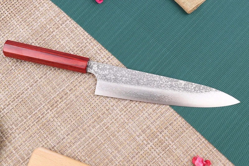 Couteau de chef japonais artisanal Kei Kobayashi SG2 Damas Heptagone 21cm
