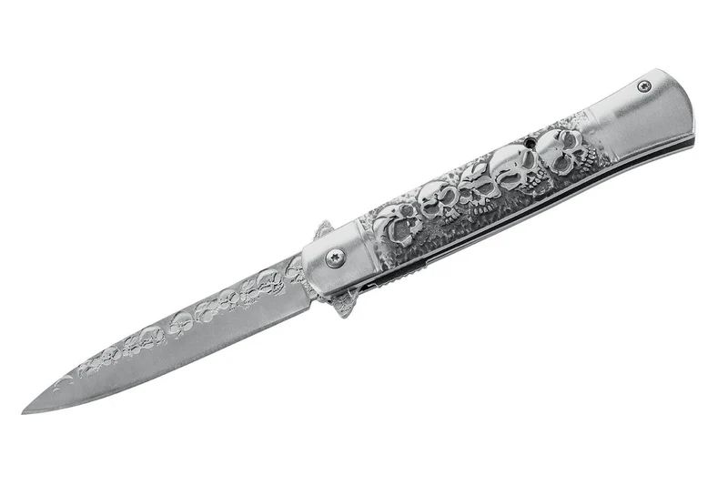 Couteau pliant Herbertz 584013 motif tête de mort manche inox 12,3cm