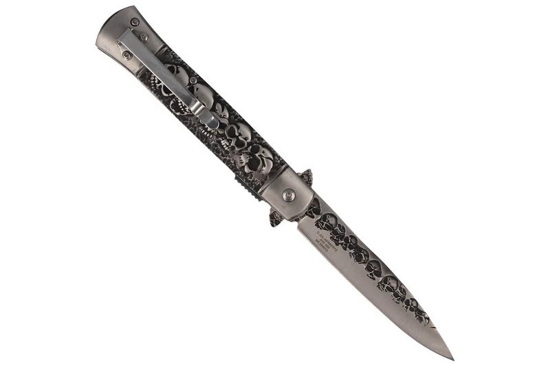 Couteau pliant Herbertz 584013 motif tête de mort manche inox 12,3cm