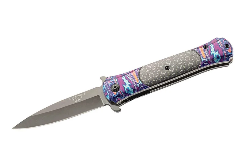 Couteau pliant Herbertz 590912 manche inox imprimé multicolore 11,5cm + étui