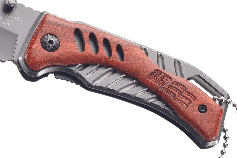 Couteau pliant Herbertz 582909 manche en titane/bois de cocobolo 9cm + chaîne à billes