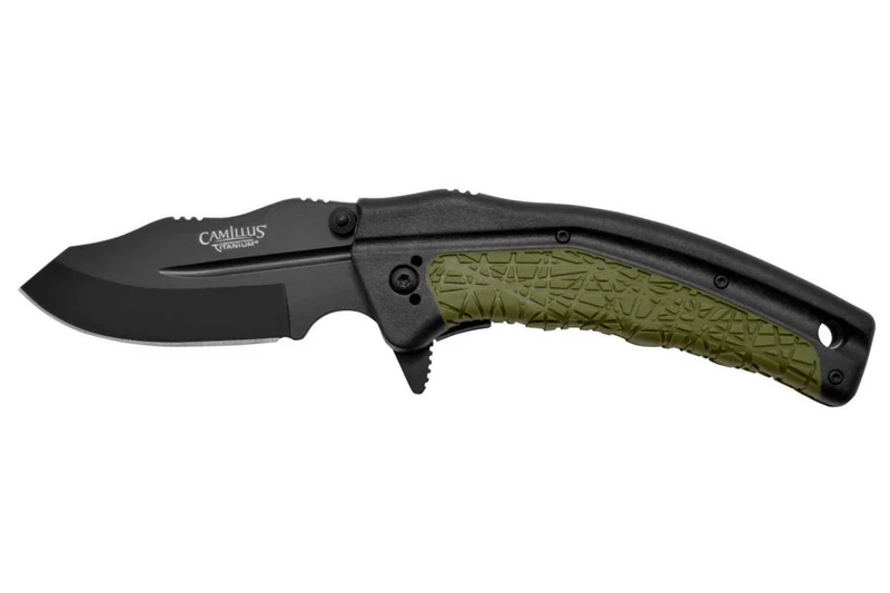 Couteau pliant Camillus FK-7.5 manche en nylon renforcé de verre/caoutchouc thermoplastique noir et vert 11,4cm