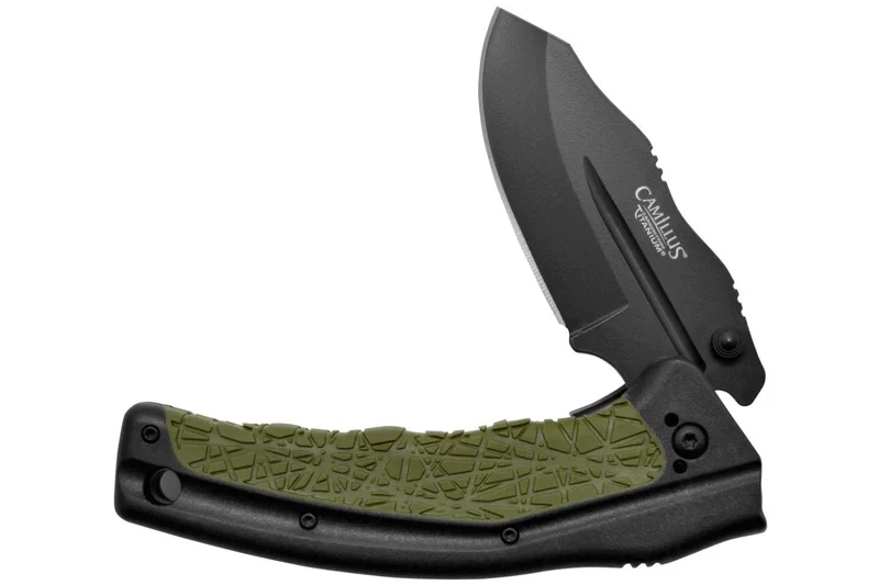 Couteau pliant Camillus FK-7.5 manche en nylon renforcé de verre/caoutchouc thermoplastique noir et vert 11,4cm