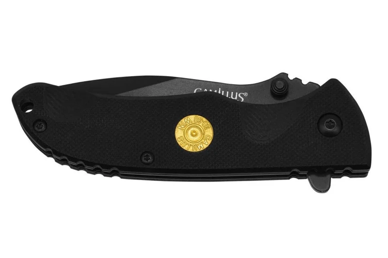Couteau pliant Camillus Centerfire 30-30 manche en G10 noir 10,2cm et fond de balle intégré