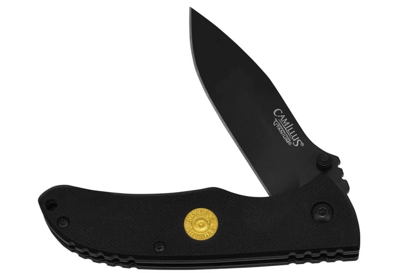 Couteau pliant Camillus Centerfire 30-30 manche en G10 noir 10,2cm et fond de balle intégré