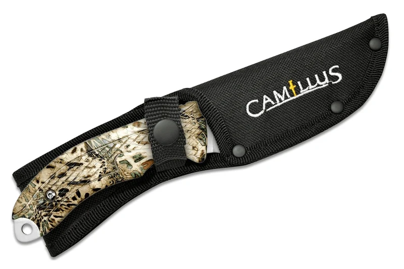 Couteau Camillus Veil lame 19834 inox 10,2cm Manche Prym1 Camo ABS + étui nylon