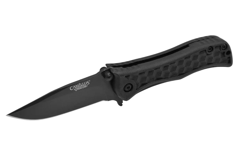 Couteau pliant Camillus Erupt manche en nylon noir et fibres de verre à motif cubique 7,8cm