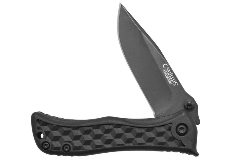 Couteau pliant Camillus Erupt manche en nylon noir et fibres de verre à motif cubique 7,8cm