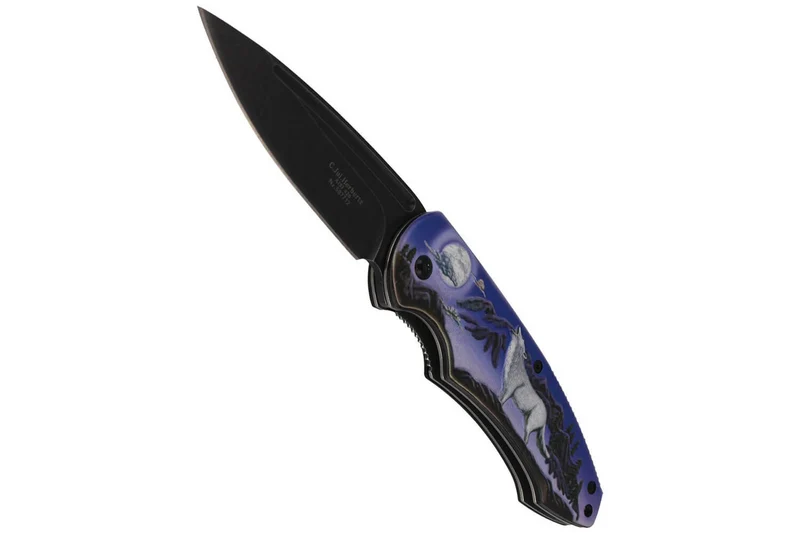 Couteau pliant Herbertz 587712 manche aluminium décoration 3D motif loup 11,5cm
