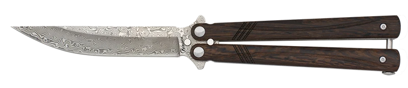 Couteau Papillon Manche bois Lame Damas