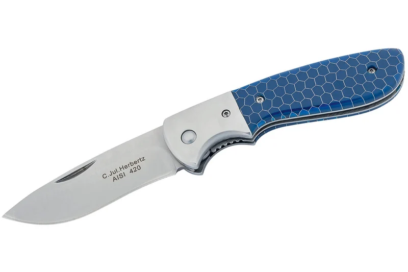 Couteau pliant Herbertz 597812 manche acier / résine synthétique bleue 11,5cm