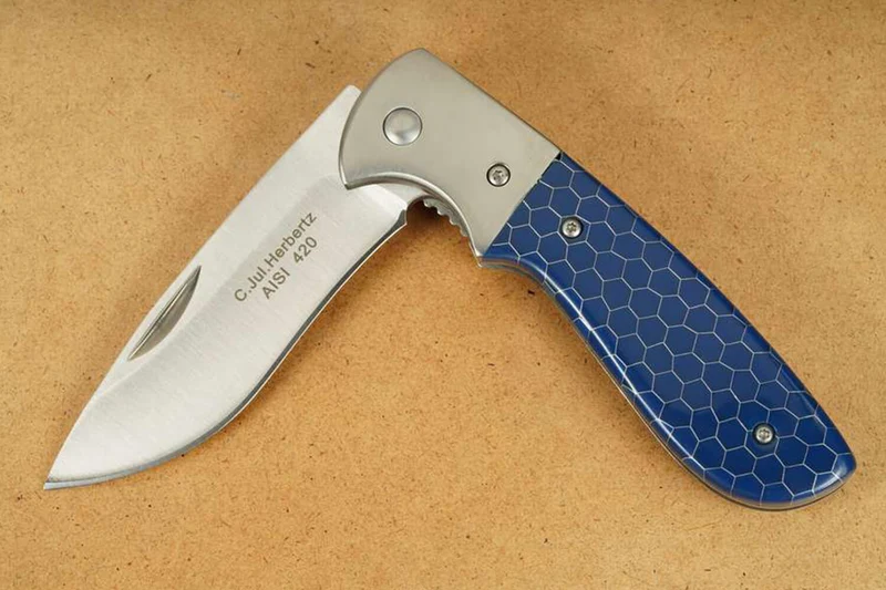 Couteau pliant Herbertz 597812 manche acier / résine synthétique bleue 11,5cm