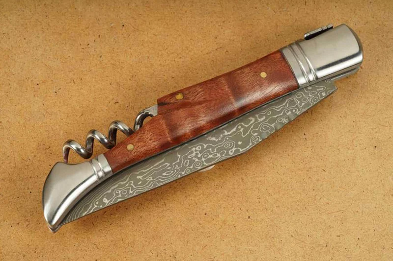 Couteau pliant Laguiole Herbertz 231712 lame damassée manche bois de cognassier 12cm + tire-bouchon