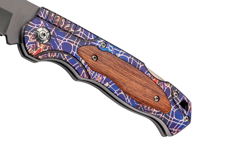 Couteau pliant Herbertz 595413 revêtement titane manche acier à motifs / cocobolo 12,4cm