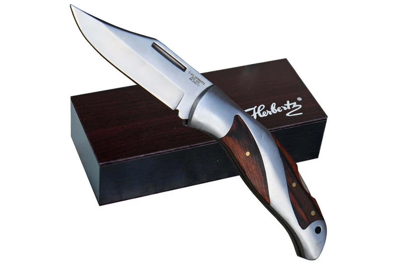 Couteau pliant Herbertz 203111 manche acier / pakkawood 11,2cm + coffret en bois