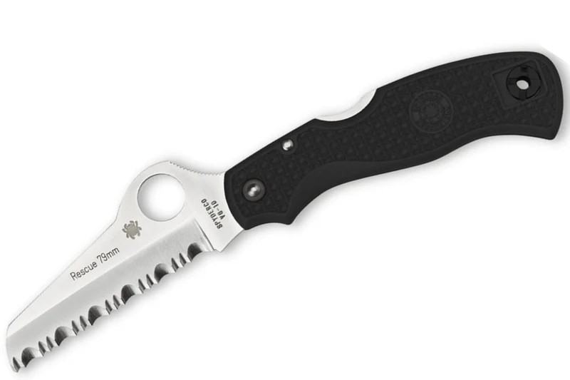 Couteau pliant Spyderco Rescue 79mm C45SBK lame dentée manche en nylon/fibre de verre noir 10,4cm